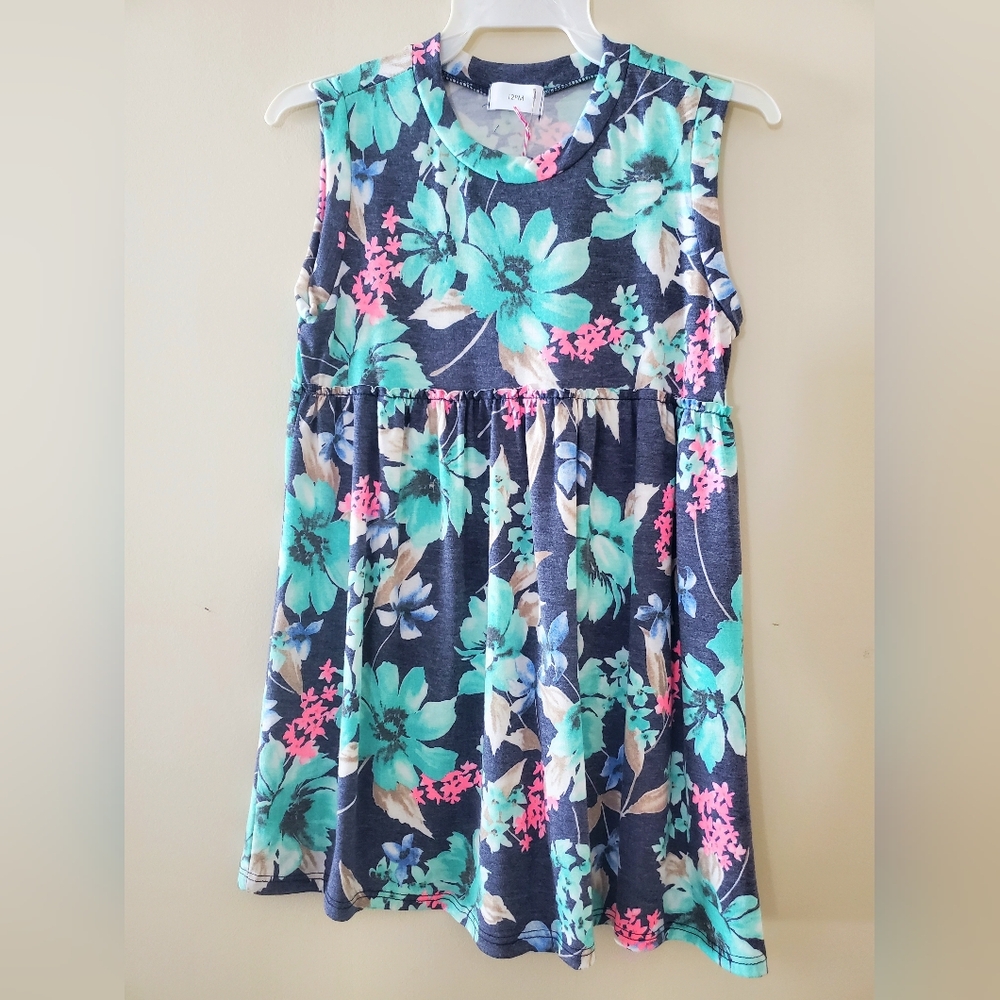 Charming Floral Kids Dress - Teal and Pink